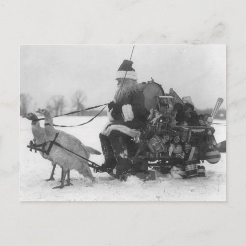 Santa and His Turkey Reindeer Holiday Postcard