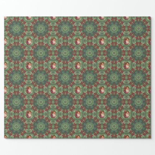 Santa and Holly Pattern Wrapping Paper