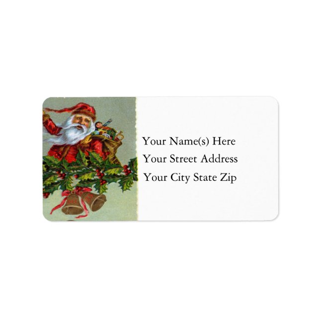 Santa and Holly Vintage Address Label (Front)