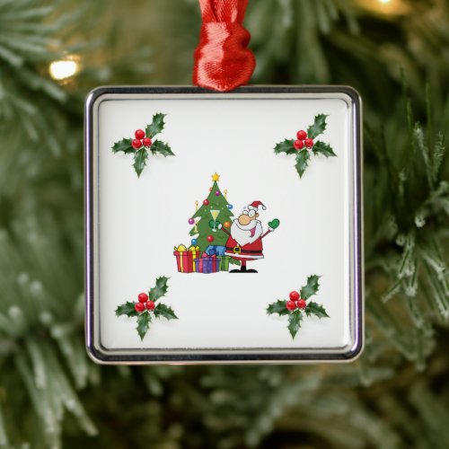 SANTA AND HOLYBERRIES ORNAMENT