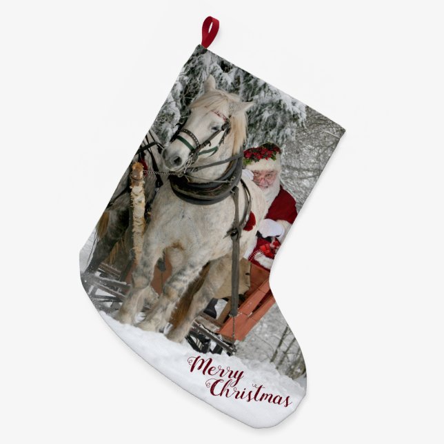 Santa and Horses Large Christmas Stocking (Front (Hanging))