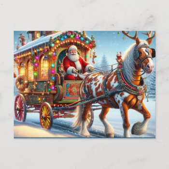 Santa And Irish Cob Horse With Antlers Postcard by HorseCrazyIowa at Zazzle