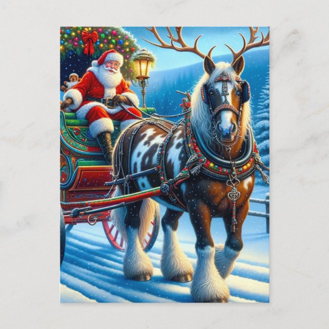 Santa and Irish Cob Horse With Antlers Postcard (Front)