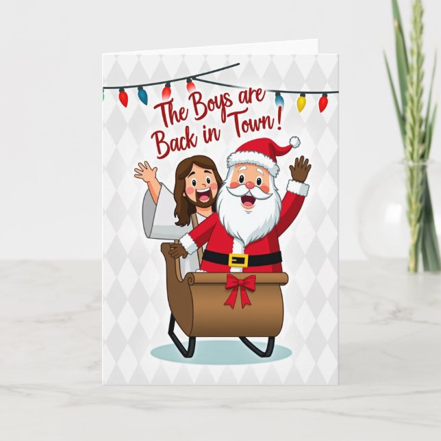 Santa And Jesus Back In Town Card (Front)