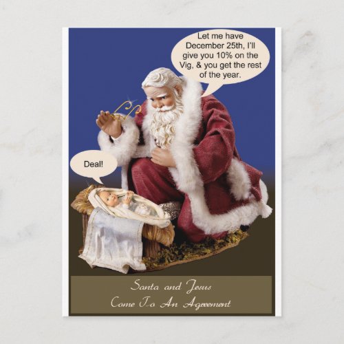 Santa and Jesus Make a Deal Holiday Postcard