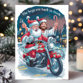 Tarjetas De Navidad Originales: Santa En Moto - Pack De 18 Con Sobres - Diversión Y Motorcycle Vibes