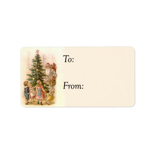 Santa and Kids Around the Tree Vintage Gift Tag