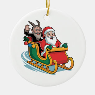 Santa and Krampus Evil Dark Christmas Horror Xmas  Ceramic Ornament