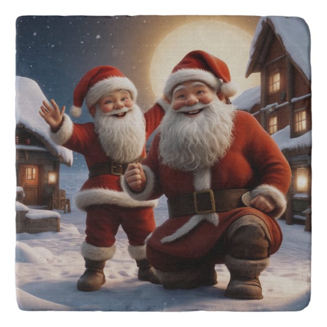 Santa and Little Helper Christmas Design Trivet (Front)