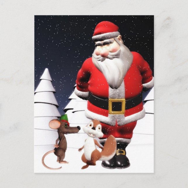 Santa and Mouse Christmas Postcard (Front)