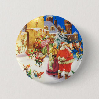 Santa and Mrs. Claus at the North Pole Button