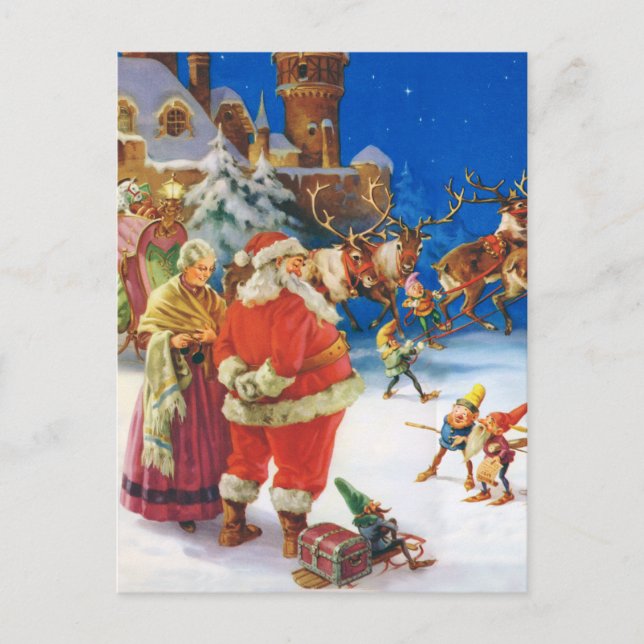 Santa and Mrs. Claus at the North Pole Holiday Postcard (Front)