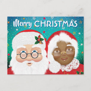 Santa and Mrs Claus Biracial Christmas Holiday Postcard