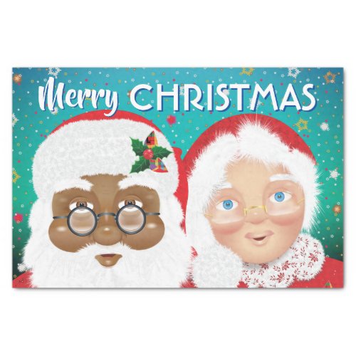 Santa and Mrs Claus Biracial Christmas Holiday Tissue Paper