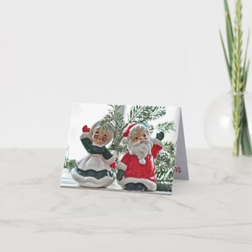 Santa and Mrs Claus figurines pine boughs Holiday Card