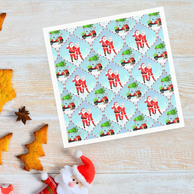 Santa And  Mrs. Claus Golfing Ogee Pattern Napkins (Festive Table Bliss: Santa, Mrs. Claus, Reindeer, Golf Swing, and Christmas Ogee Napkins!)