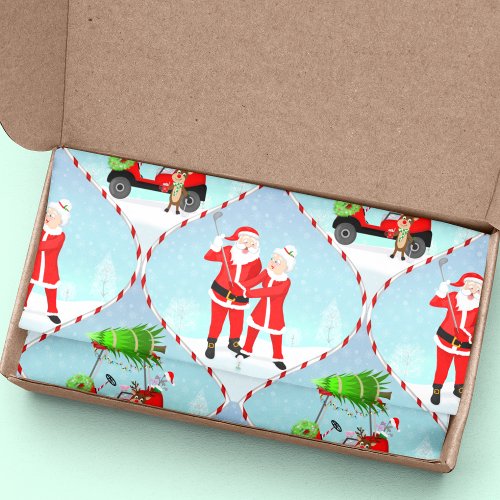 Santa And  Mrs Claus Golfing Ogee Pattern Tissue Paper