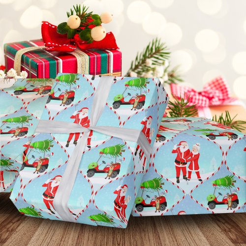 Santa And  Mrs Claus Golfing Ogee Pattern Wrapping Paper