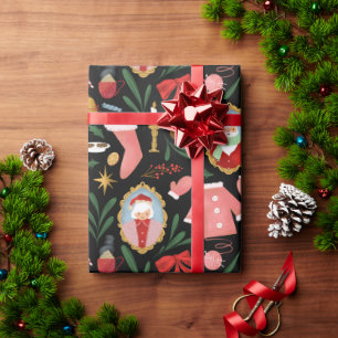 santa and mrs claus holiday wrapping paper