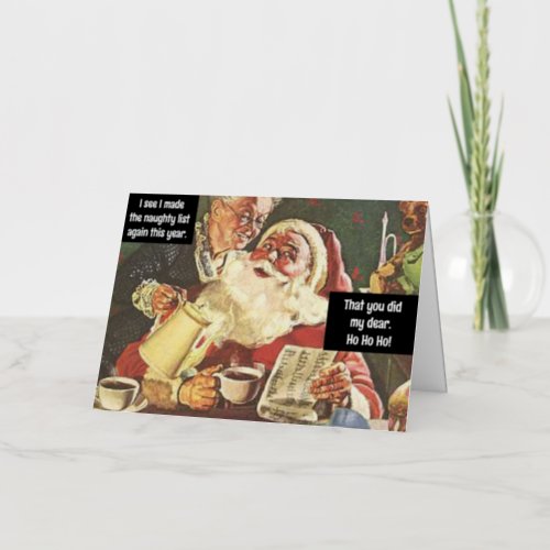 Santa and Mrs Claus Naughty  Nice Vintage Funny Foil Greeting Card
