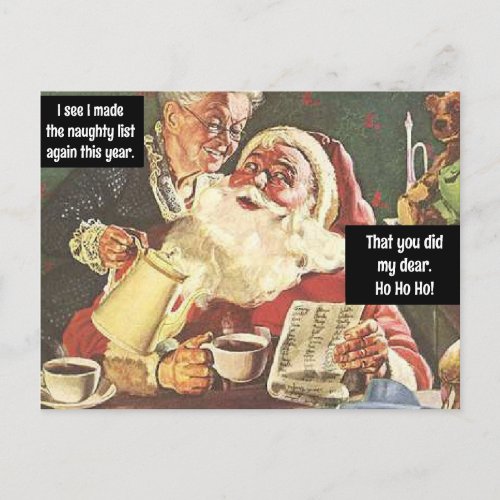 Santa and Mrs Claus Naughty  Nice Vintage Funny Postcard