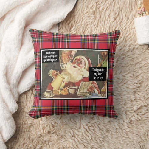 Santa and Mrs Claus Naughty  Nice Vintage Funny Throw Pillow