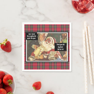 Santa and Mrs. Claus Naughty Vintage Funny Plaid Napkins