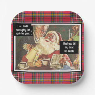 Santa and Mrs. Claus Naughty Vintage Funny Plaid Paper Plates