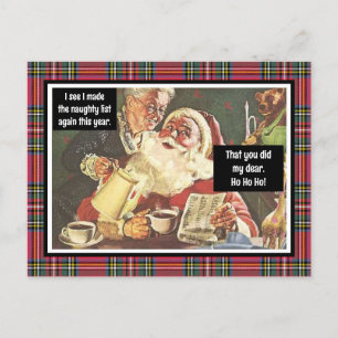 Santa and Mrs. Claus Naughty Vintage Funny Plaid Postcard