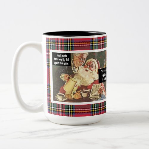 Santa and Mrs Claus Naughty Vintage Funny Plaid Two_Tone Coffee Mug