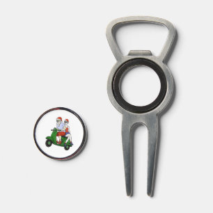 Santa and Mrs. Claus riding a scooter Divot Tool