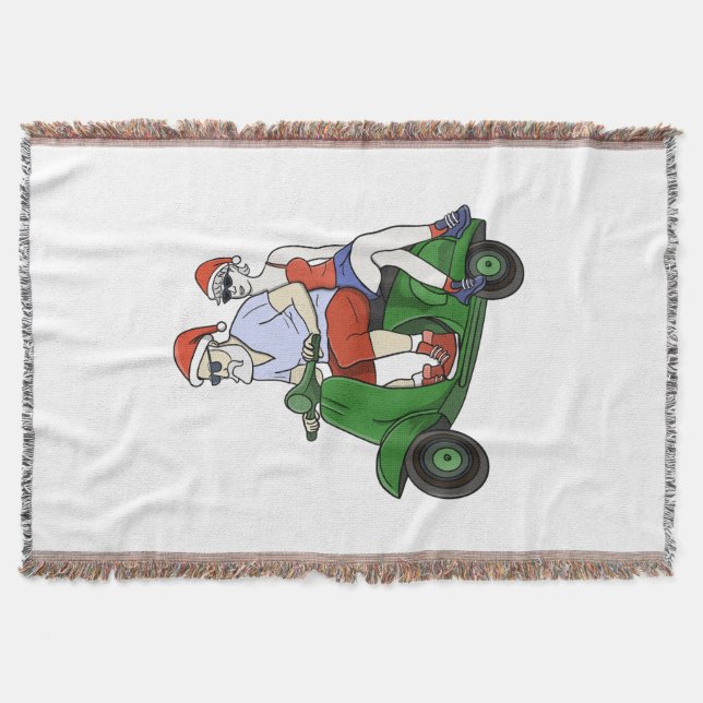 Santa and Mrs. Claus riding a scooter Throw Blanket (Front)