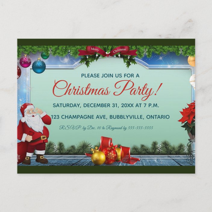 Santa and Ornaments Christmas Party Invitations! Invitation Postcard