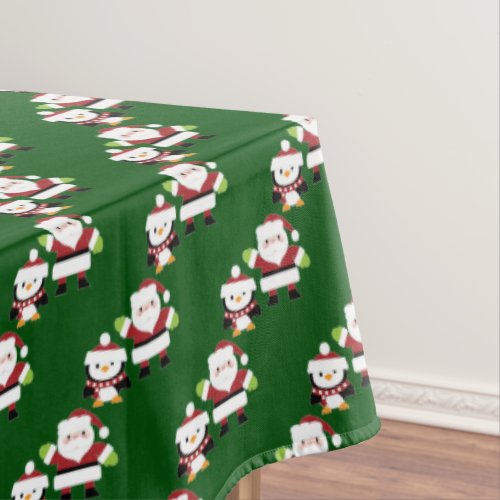 Santa and Penguin Holiday Tablecloth