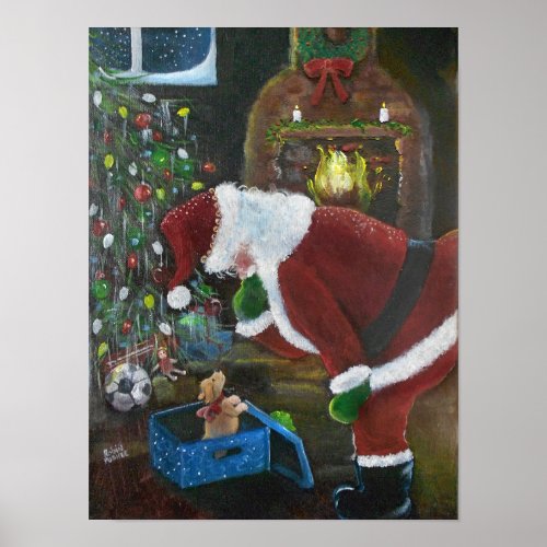 Santa and puppy Christmas Eve Poster
