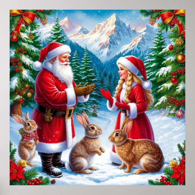 Santa And Rabbits Winter Wall Decor For Christmas (Front)