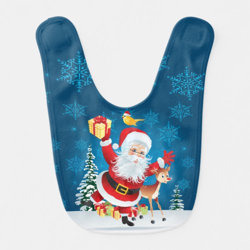 Santa And Red Nosed Reindeer Christmas Baby Bibs