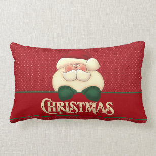 Santa and Red Polka Dot Christmas Lumbar Pillow