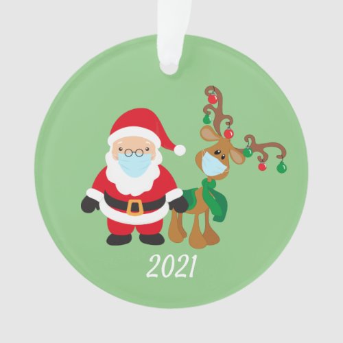 Santa and Reindeer 2021 Face mask Covid Christmas Ornament