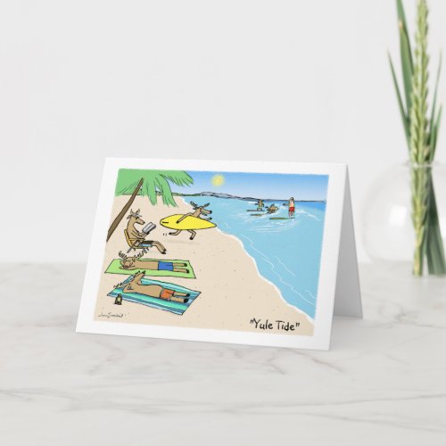 Santa and Reindeer Beach Vacation Christmas Holiday Card