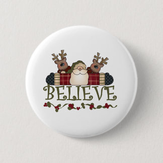Santa and Reindeer Believe Pinback Button