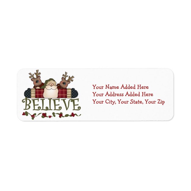Santa and Reindeer Believe Return Address Labels (Front)