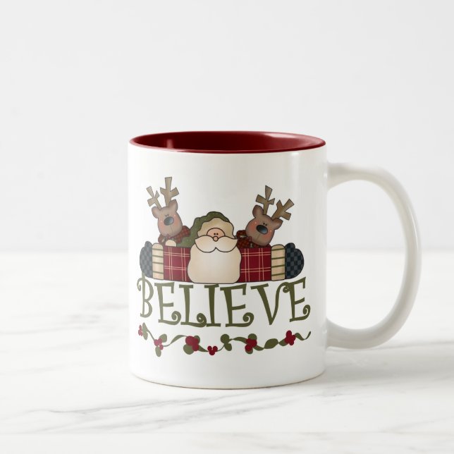 Santa and Reindeer Believe Two-Tone Coffee Mug (Right)