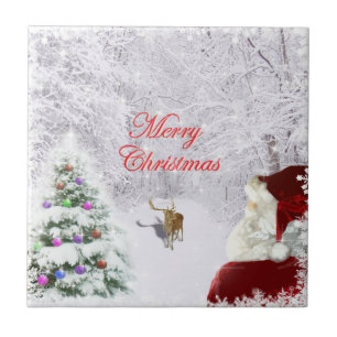 Santa and Reindeer Ceramic Tile