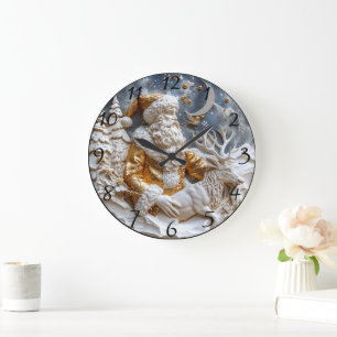 Santa and Reindeer Charm Large Clock