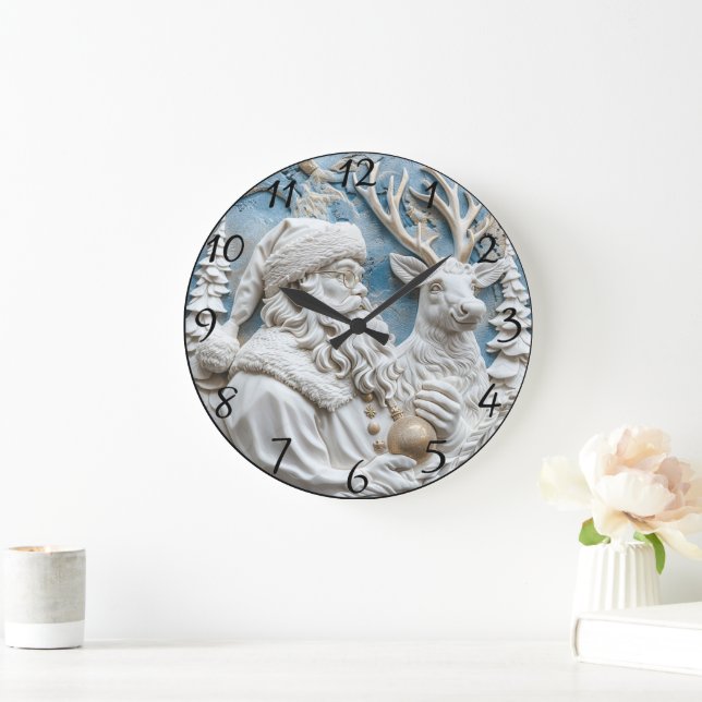 Santa and Reindeer Charm Large Clock (Home)