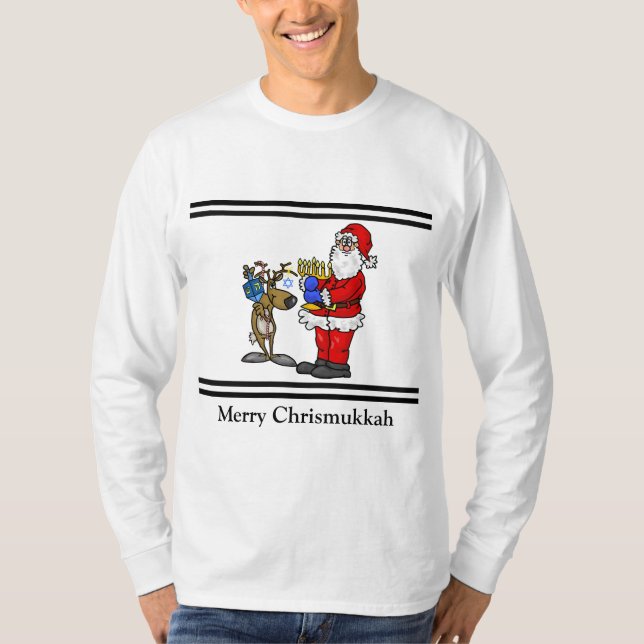 Santa and Reindeer Chrismukkah T-shirt (Front)