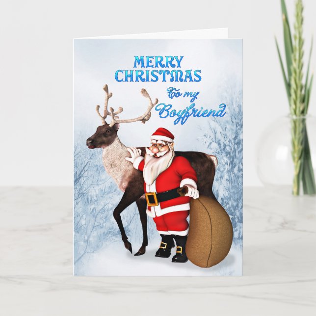Santa and reindeer Christmas card for boyfriend (Front)