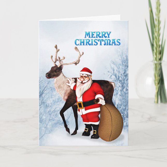 Santa and reindeer Christmas card for customers (Front)