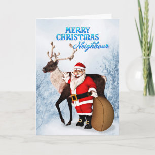 Santa and reindeer Christmas card for neighbor